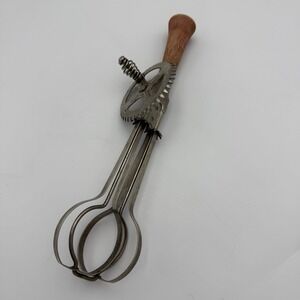 Vintage Hand Mixer Egg Beater Ekco A&J Red Wood USA 11" Rustic Farm Country